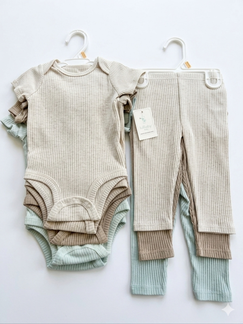 Lullaby Lane Baby 8pc Lot - 5 Pack Ribbed Bodysuits & 3 Pack Ribbed Pants 3-6M